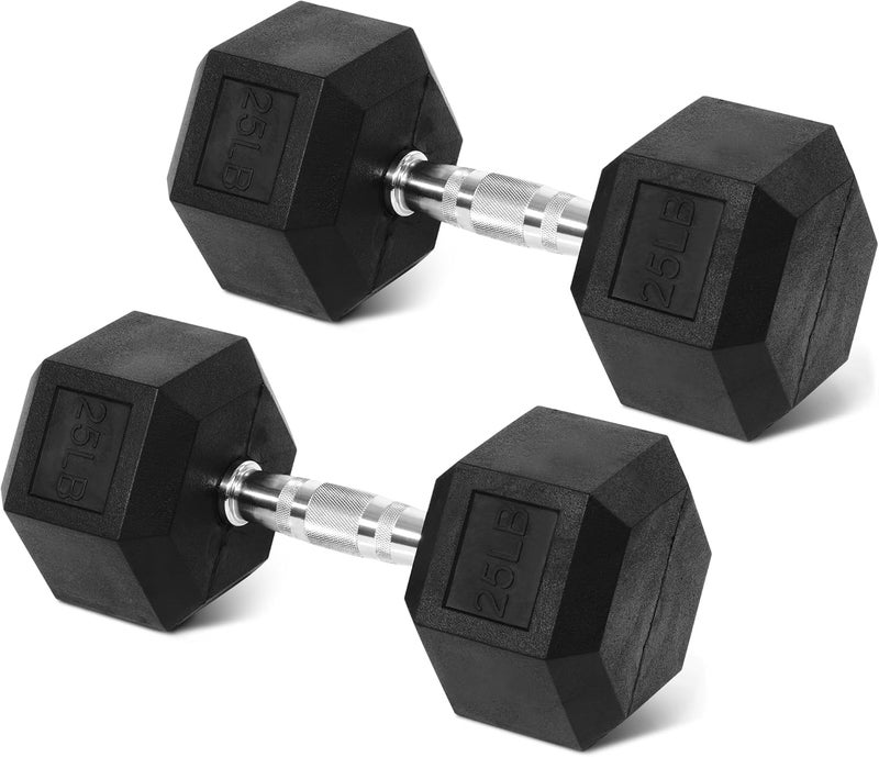 BalanceFrom Rubber Encased Hex Weights Dumbbells Set of 5 – 50 lb Pair | Cast Iron Hand Weights with Anti-Slip Grip for Home Gym Strength Training - Image 1